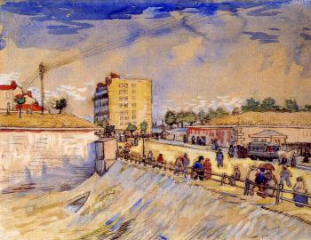 Vincent Van Gogh : Street with People Walking and a Horsecar near the Ramparts